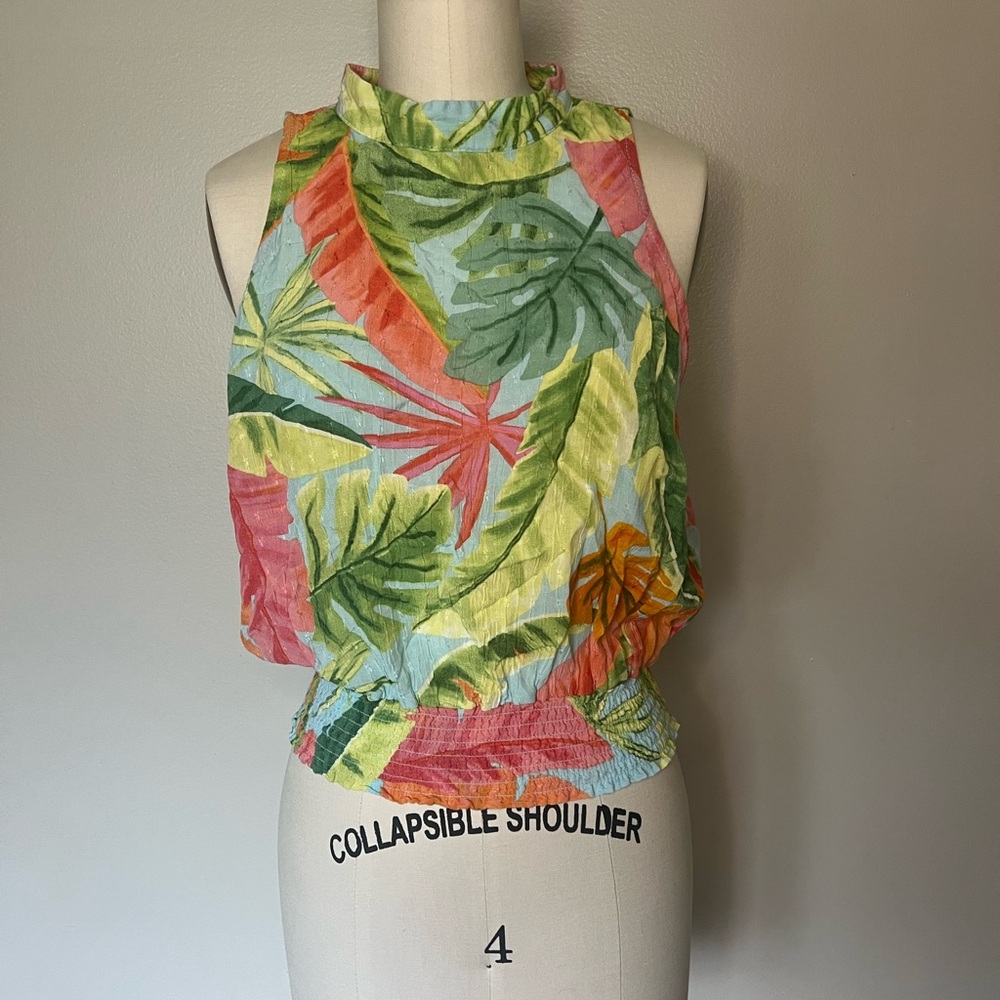 Tropical Print Sleeveless Top
